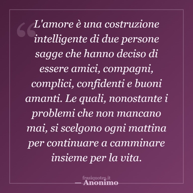 Frase di Anonimo: L'amore è una costruzione intelligente di due persone sagge che hanno deciso di essere amici, compagni, com…