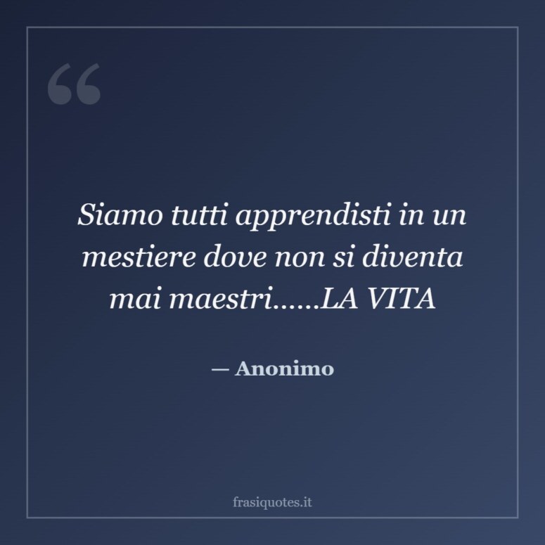 Frase di Anonimo: Siamo tutti apprendisti in un mestiere dove non si diventa mai maestri……LA VITA